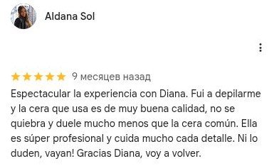 Reseña de Aldana Sol sobre depilación con Diana en Google