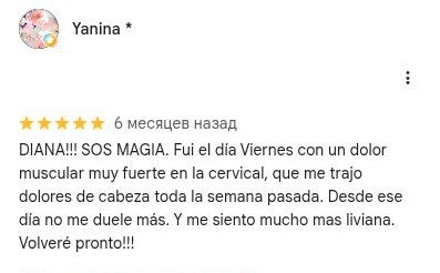 Reseña de Yanina sobre masaje, publicada en Google